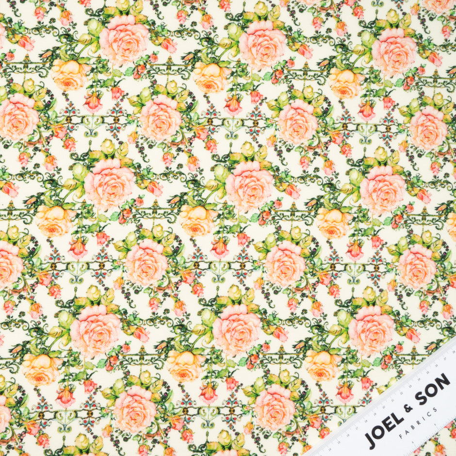 Pink Rose Printed Cream Pure Wool