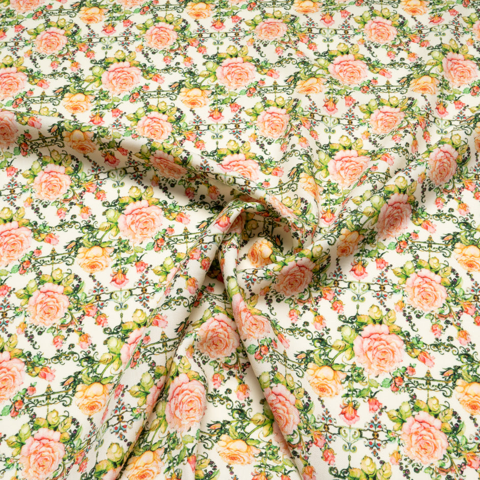 Pink Rose Printed Cream Pure Wool