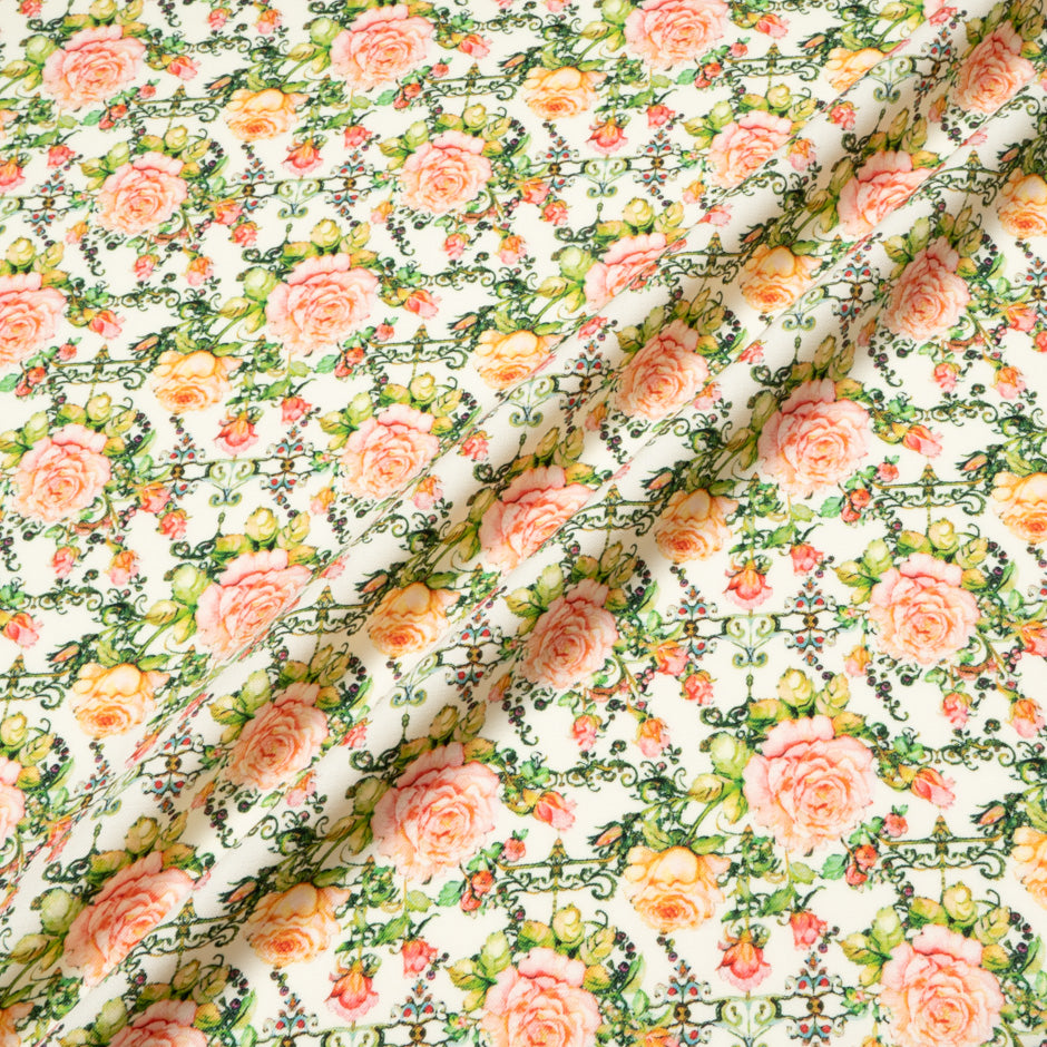 Pink Rose Printed Cream Pure Wool