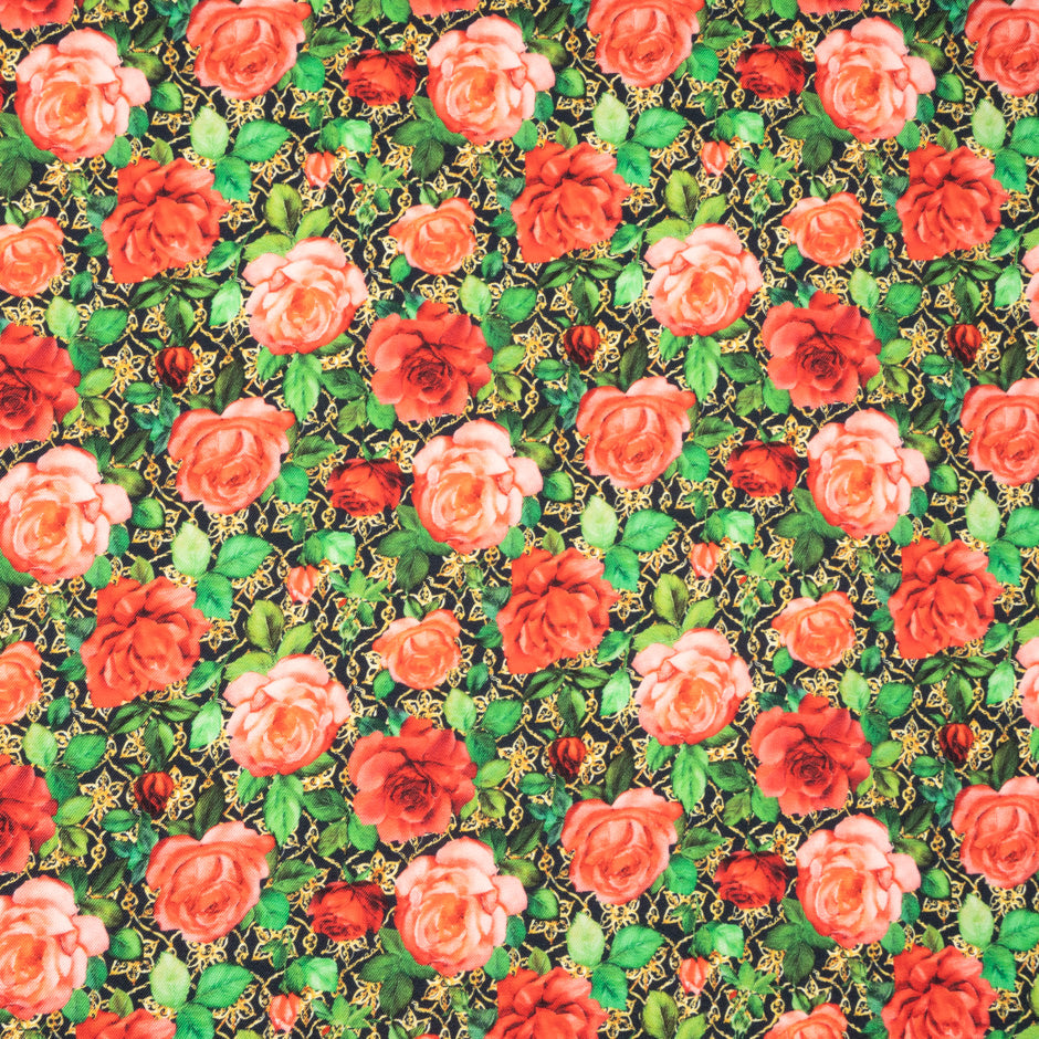 Red Rose Printed Blue Pure Wool