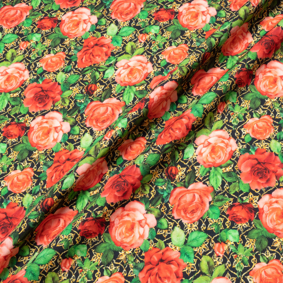 Red Rose Printed Blue Pure Wool