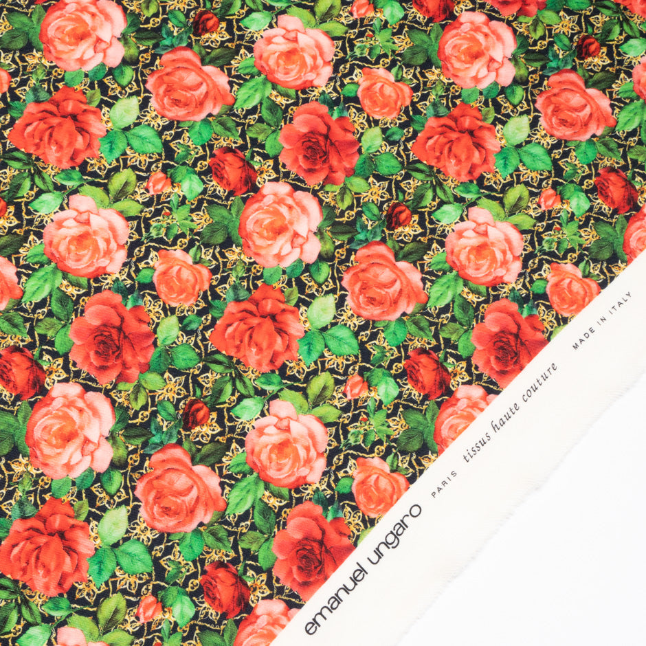 Red Rose Printed Black Pure Wool