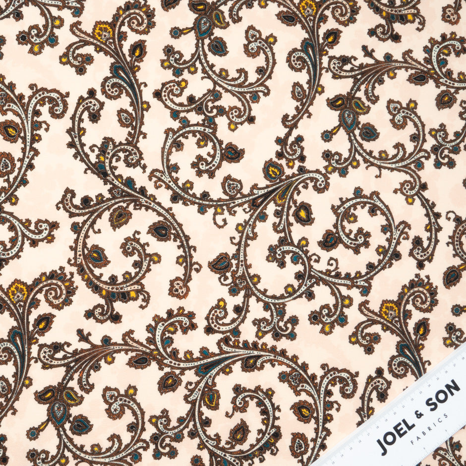 Brown Patterned Pale Pink Pure Wool