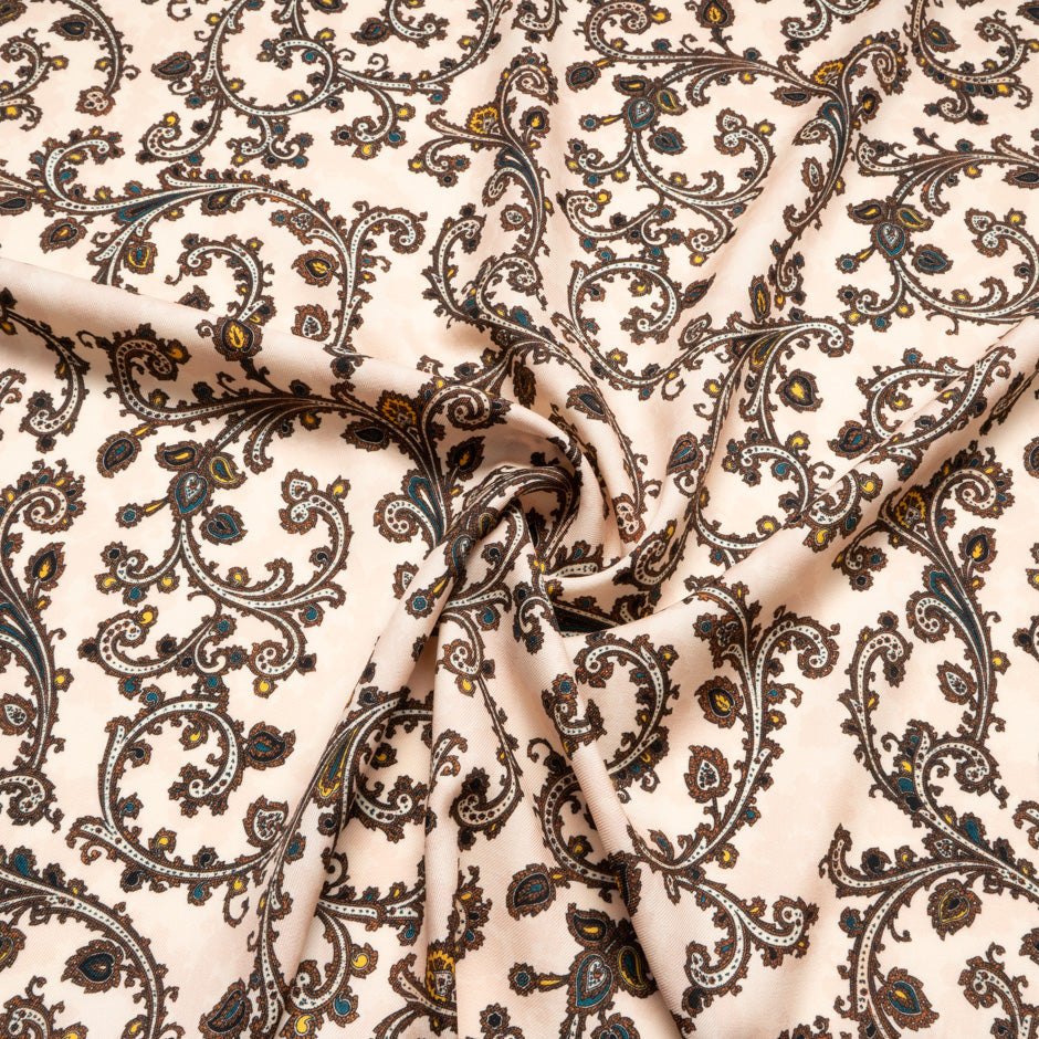 Brown Patterned Pale Pink Pure Wool