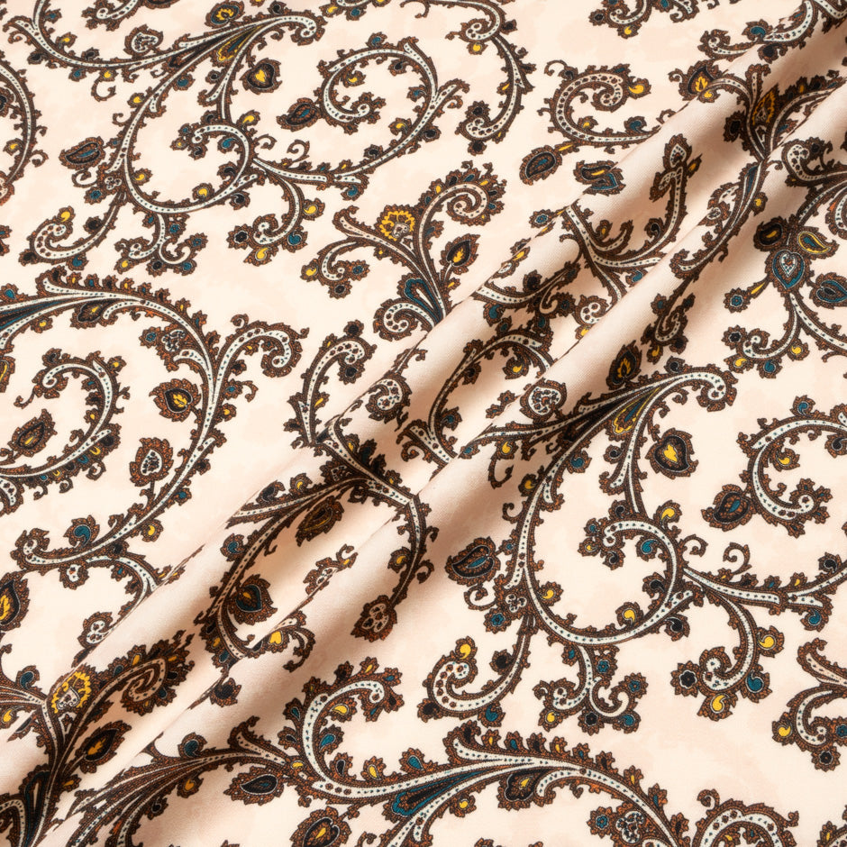 Brown Patterned Pale Pink Pure Wool