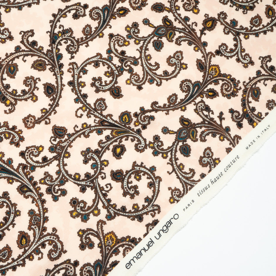 Brown Patterned Pale Pink Pure Wool
