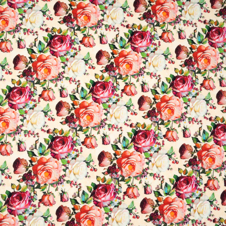 Red & Orange Rose Printed Pure Wool