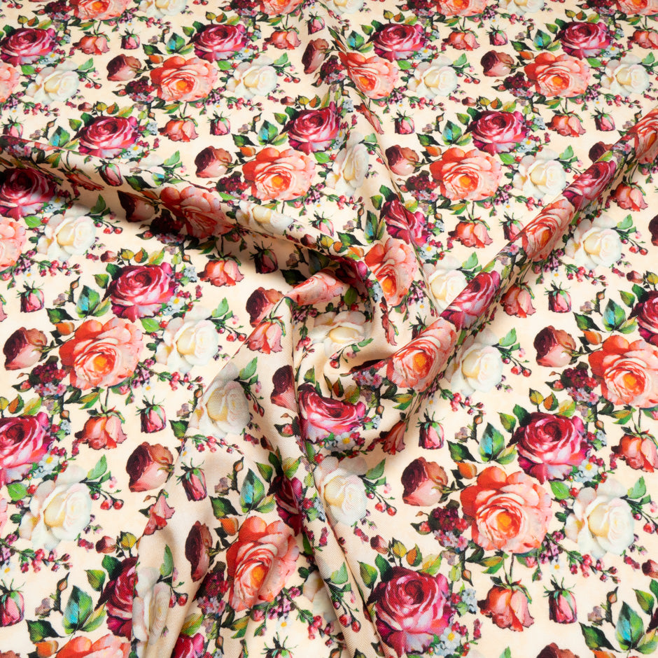 Red & Orange Rose Printed Pure Wool