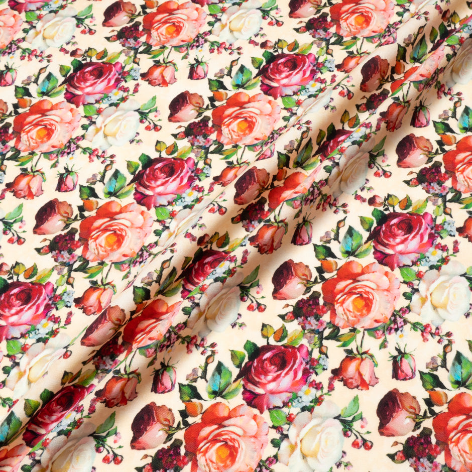 Red & Orange Rose Printed Pure Wool