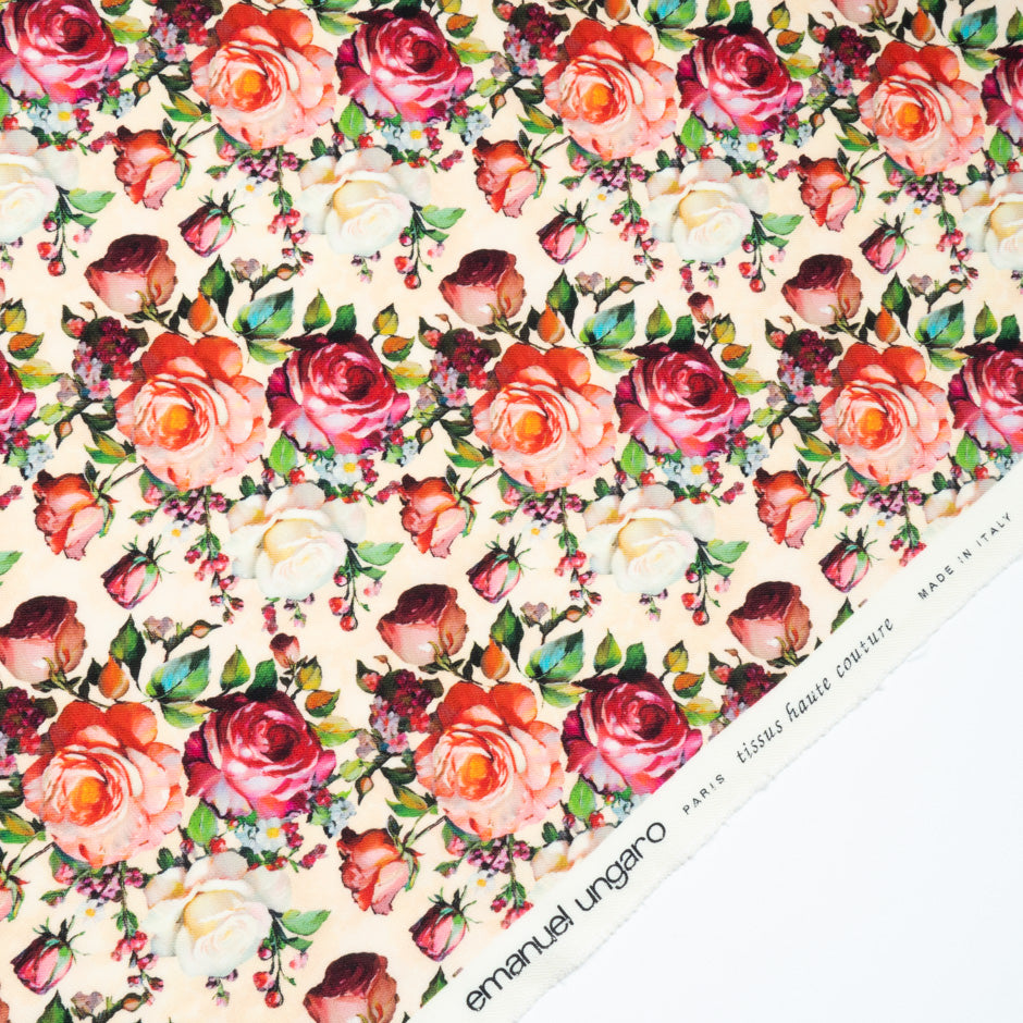 Red & Orange Rose Printed Pure Wool