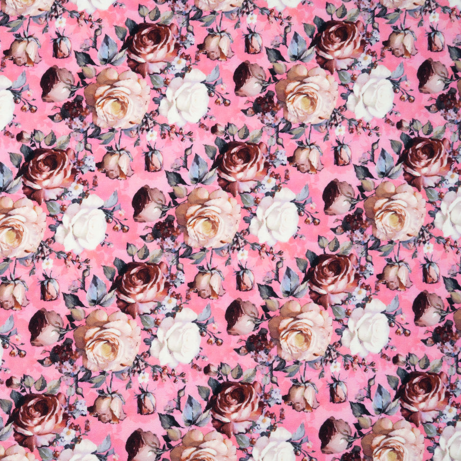 Rose Printed Candy Pink Pure Wool
