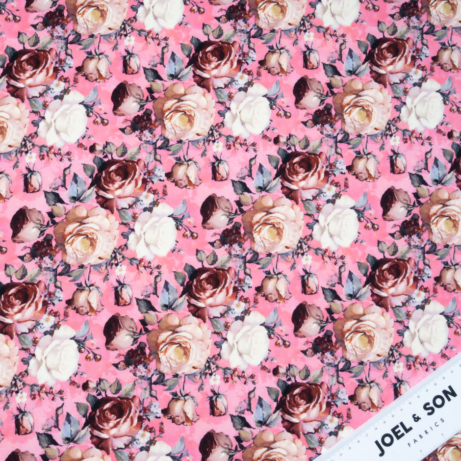 Rose Printed Candy Pink Pure Wool