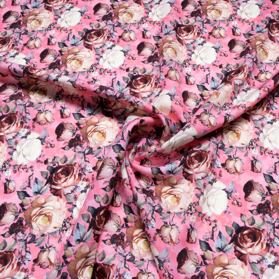 Rose Printed Candy Pink Pure Wool