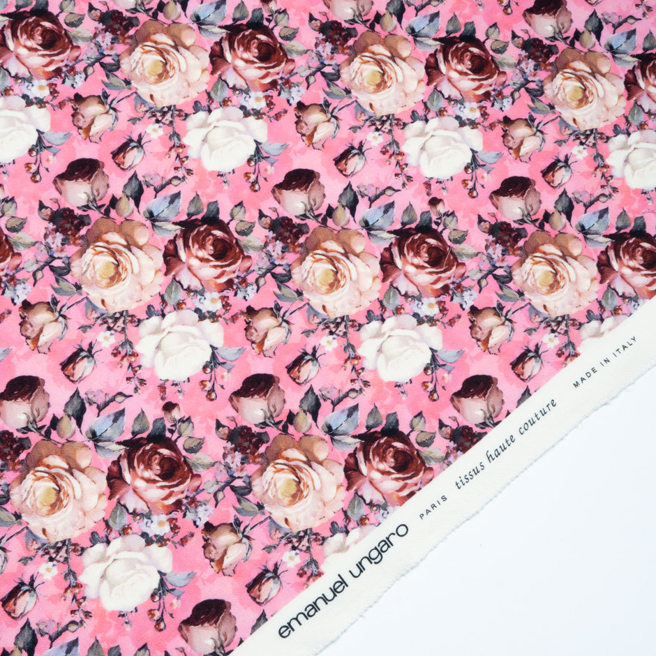 Rose Printed Candy Pink Pure Wool