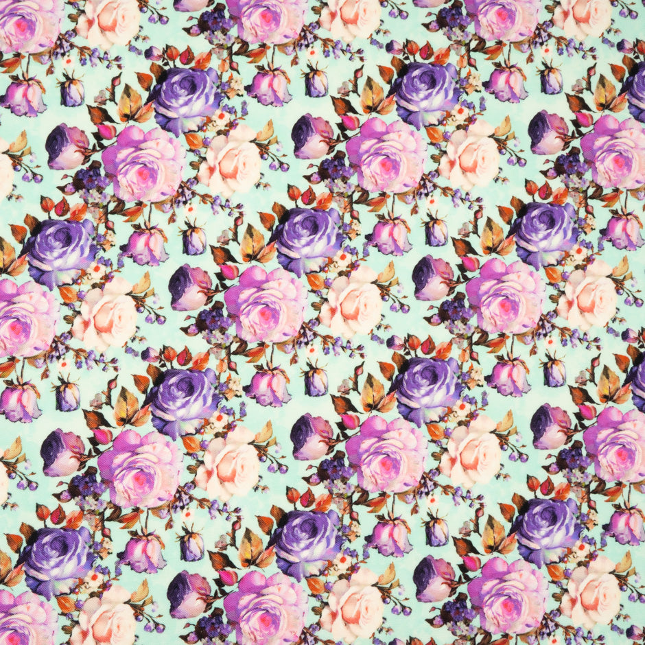 Rose Printed Mint Green Pure Wool