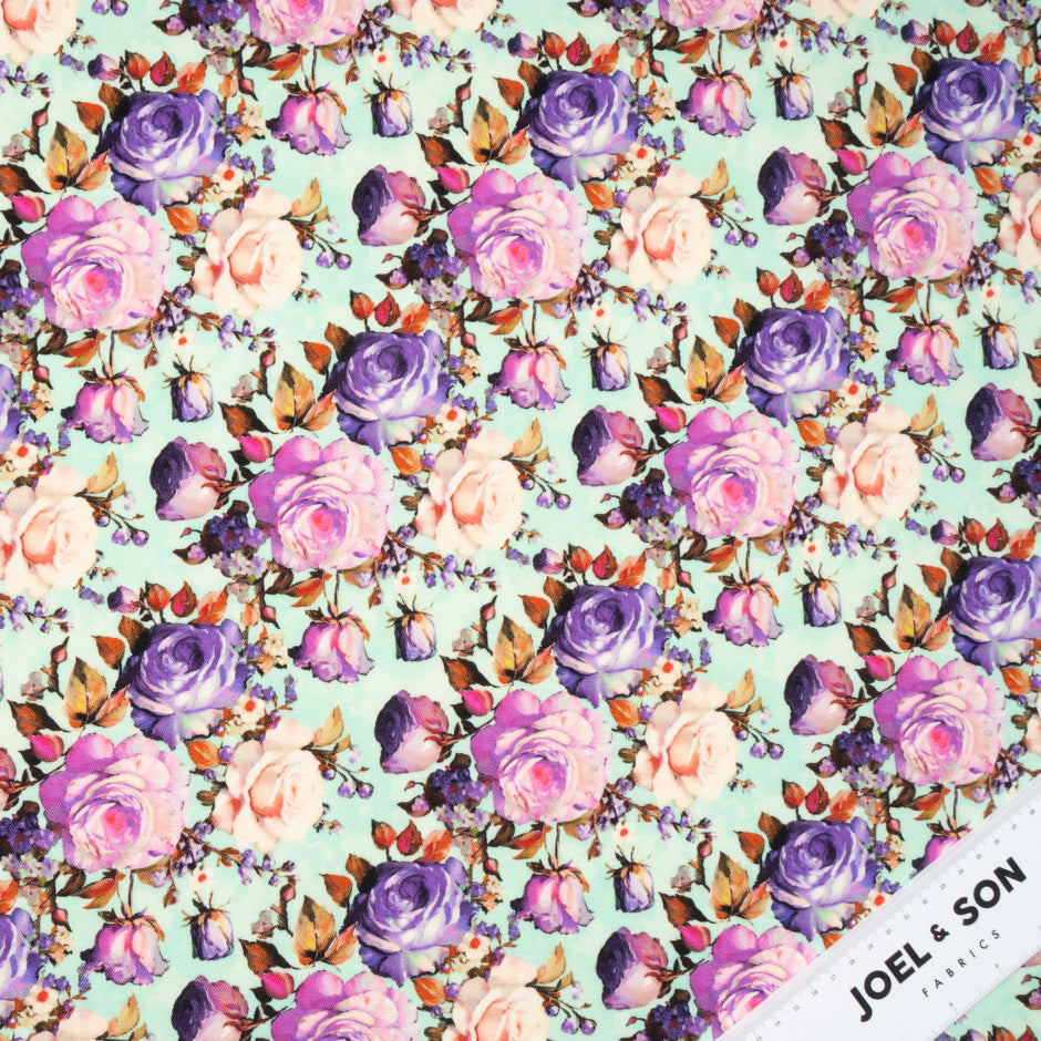 Rose Printed Mint Green Pure Wool