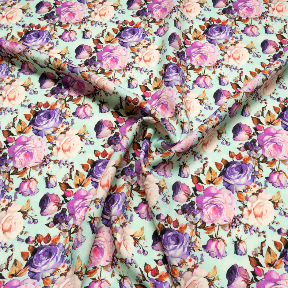 Rose Printed Mint Green Pure Wool