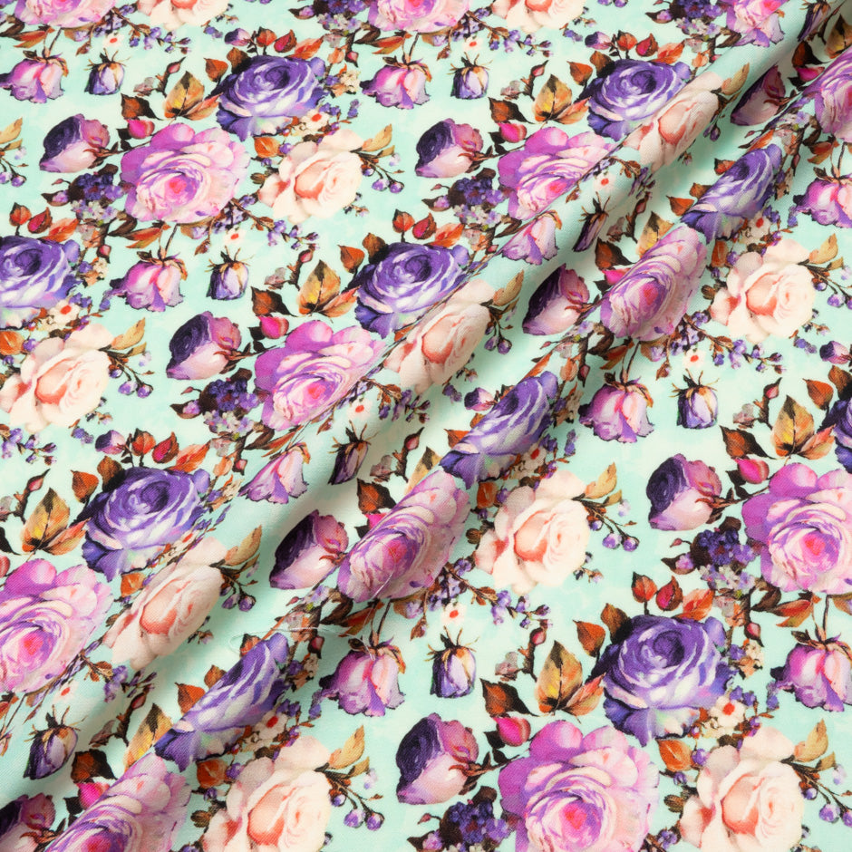 Rose Printed Mint Green Pure Wool