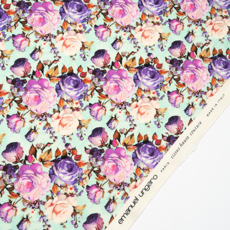 Rose Printed Mint Green Pure Wool