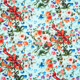 Floral & Bow Printed Soft Blue Merino Wool