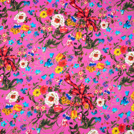 Floral & Bow Printed Bright Pink Merino Wool