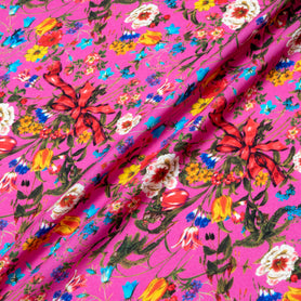 Floral & Bow Printed Bright Pink Merino Wool