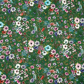 Multi Floral Printed Deep Green Merino Wool