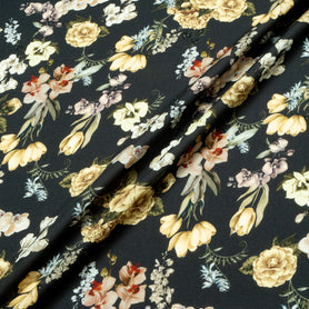 Multi Floral Printed Black Merino Wool