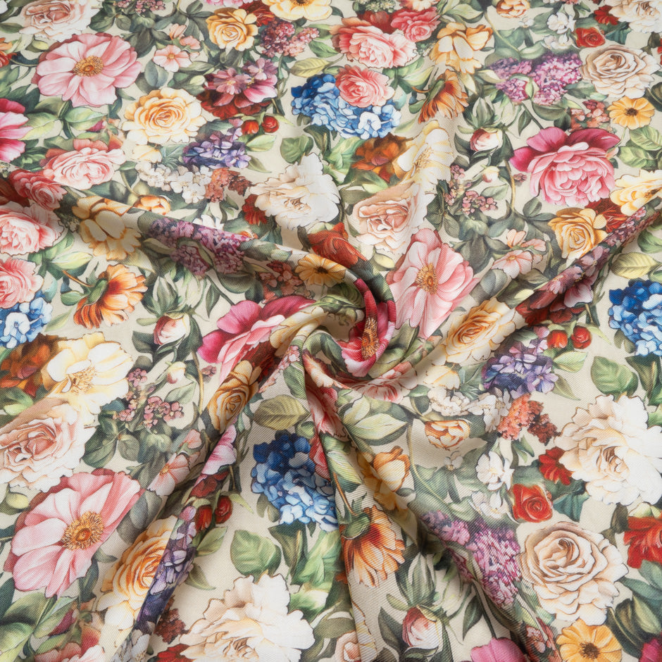 Multi Floral Printed Wool & Silk Blend Challis