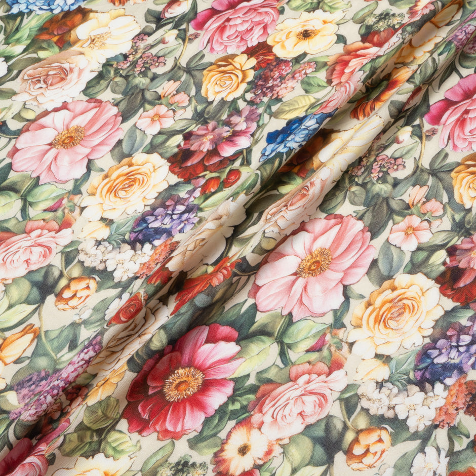 Multi Floral Printed Wool & Silk Blend Challis
