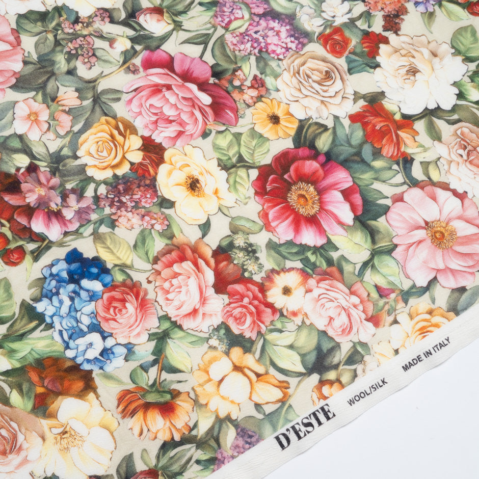 Multi Floral Printed Wool & Silk Blend Challis