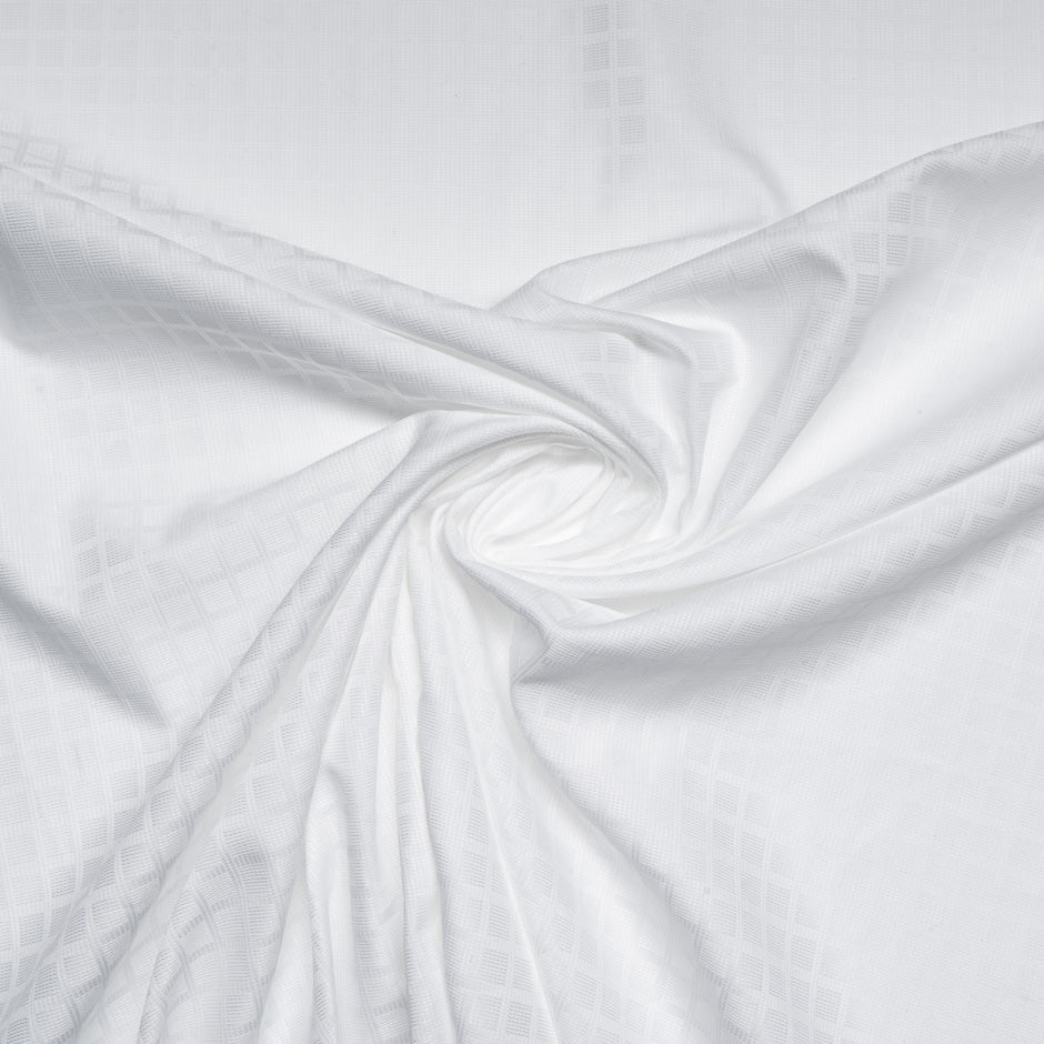 White 'Squares' Jacquard Pure Cotton Shirting