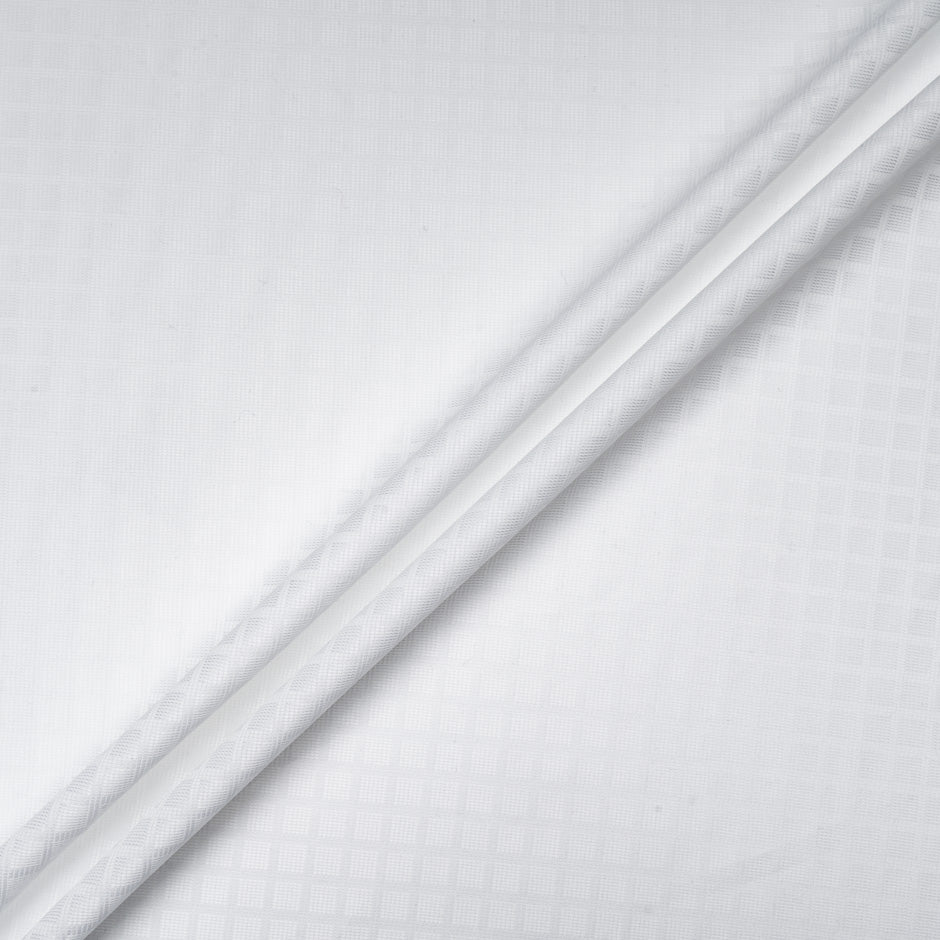White 'Squares' Jacquard Pure Cotton Shirting