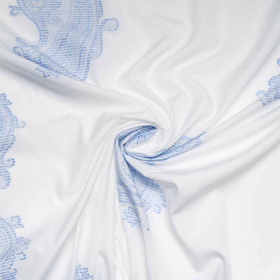 Blue Paisley Patchwork Jacquard White Cotton