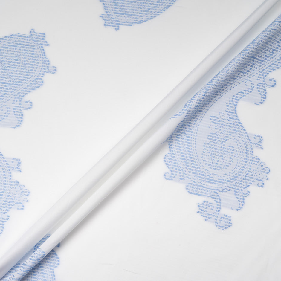 Blue Paisley Patchwork Jacquard White Cotton