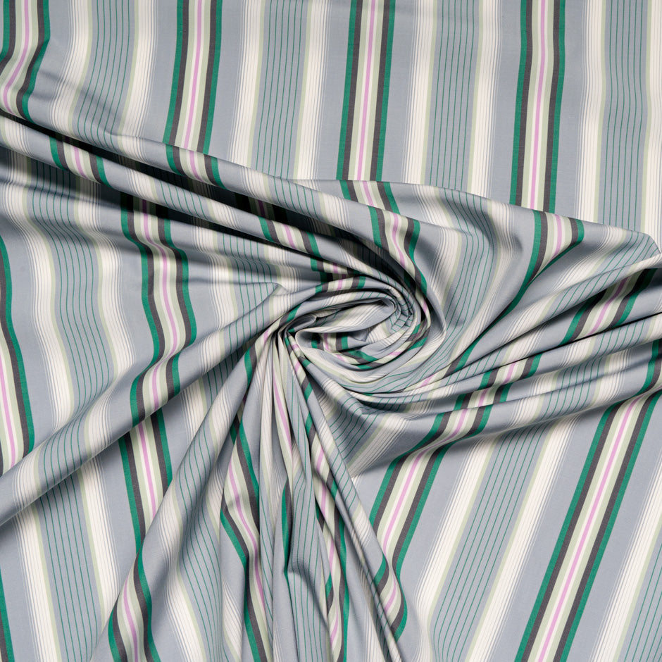 Green & Grey Striped Pure Cotton Shirting