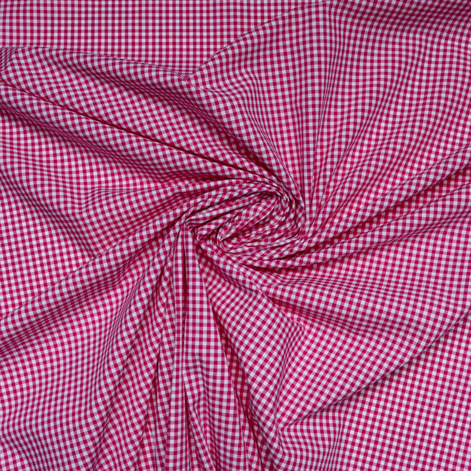 Deep Pink & White Gingham Checkered Shirting Cotton