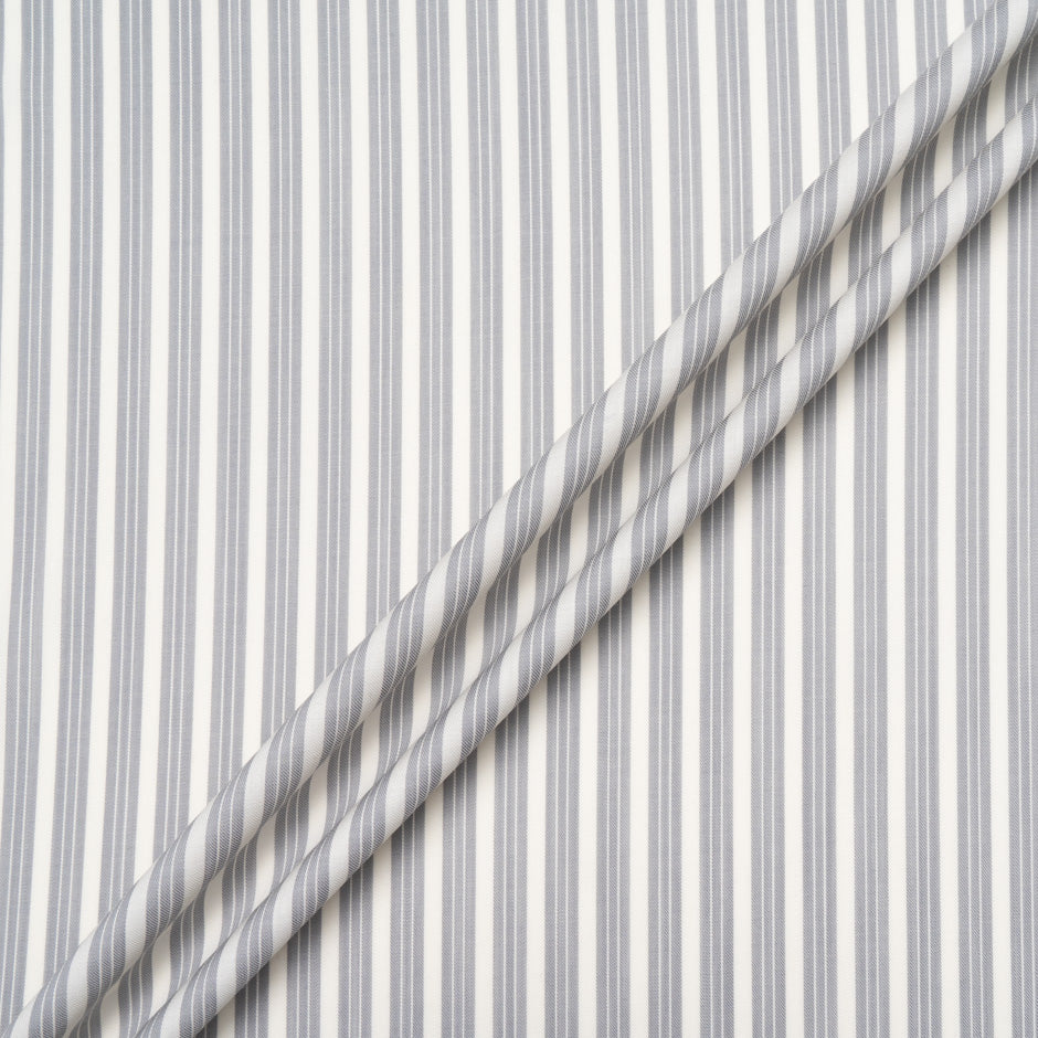 Grey & Ivory Striped Superfine Wool Shirting
