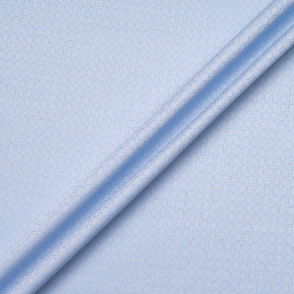 Soft Blue 'Square Pane' Jacquard Cotton