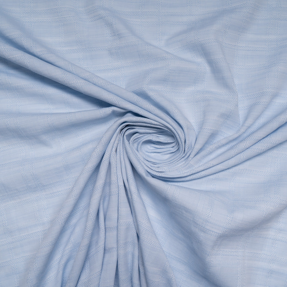 Soft Blue Check Jacquard Pure Cotton