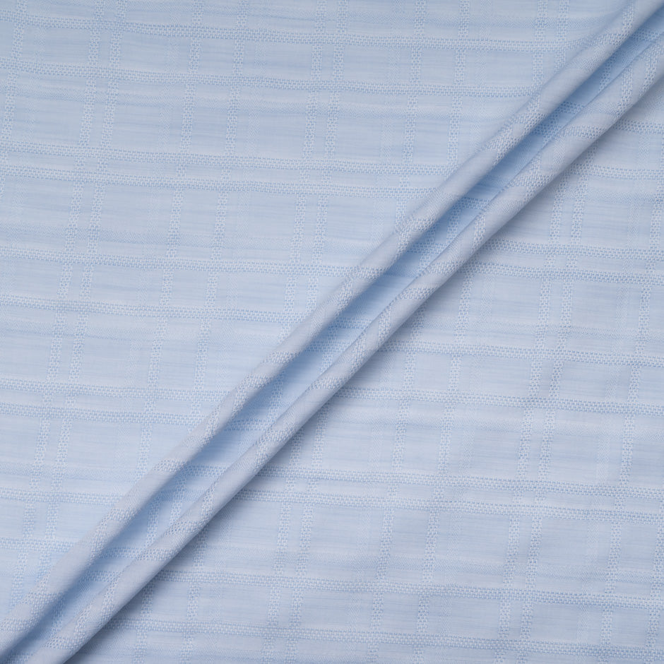 Soft Blue Check Jacquard Pure Cotton