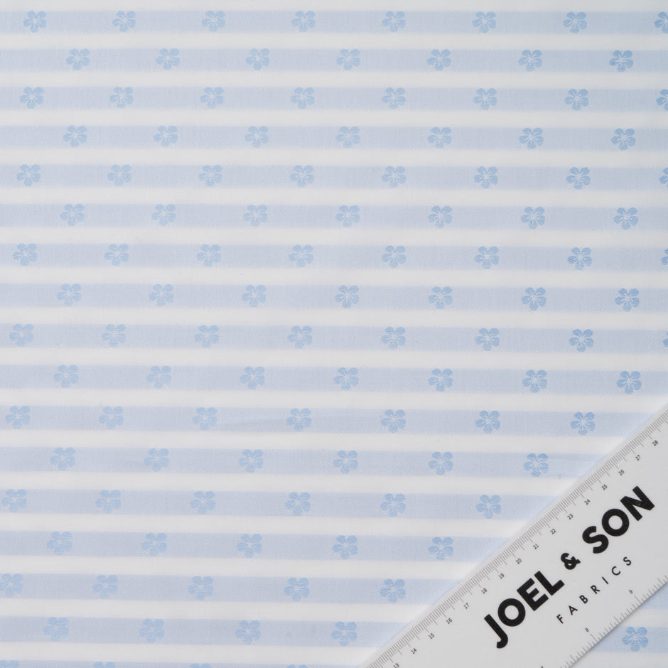 Blue Floral Jacquard White Cotton