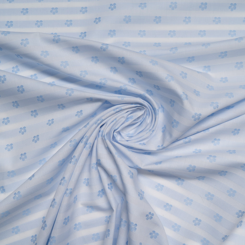 Blue Floral Jacquard White Cotton