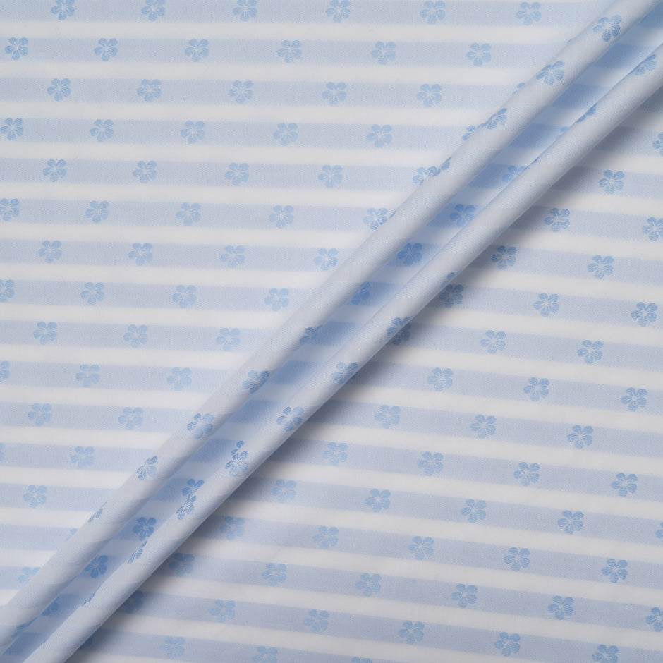 Blue Floral Jacquard White Cotton