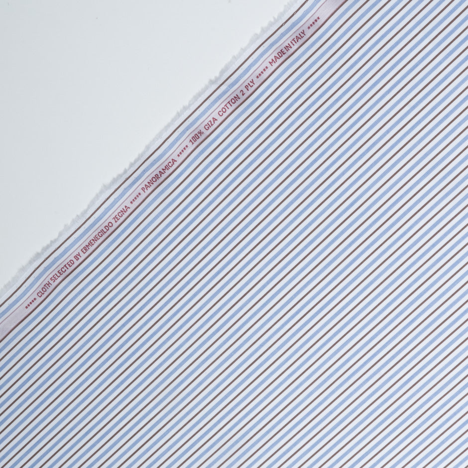 Blue & Brown Striped Giza Shirting Cotton