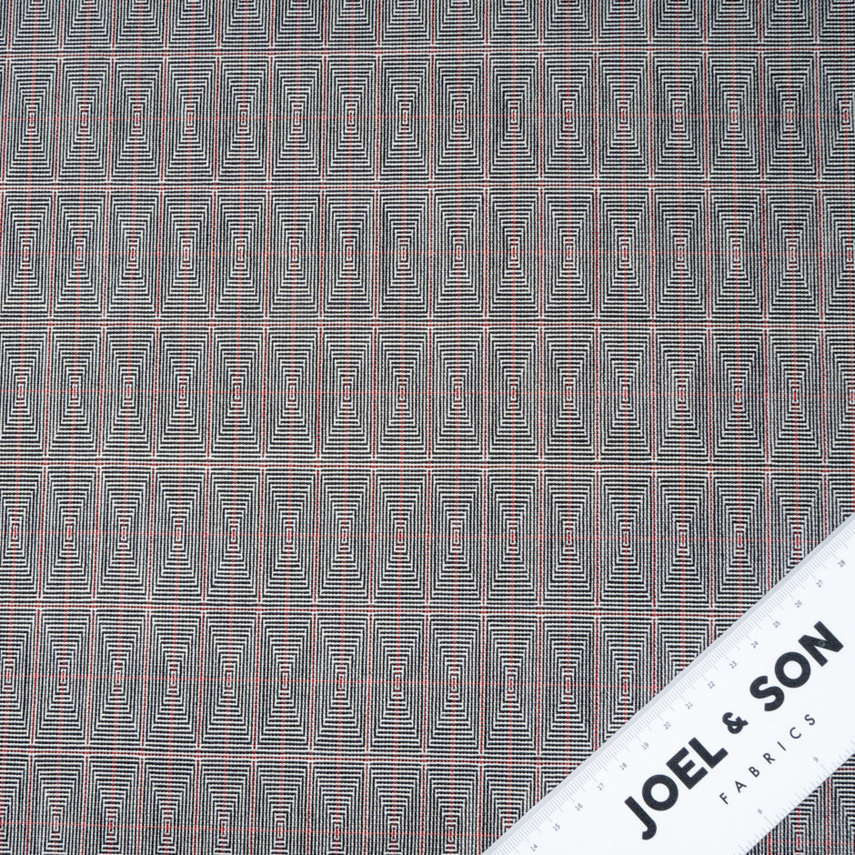 Grey & Red Geometric Jacquard Pure Wool