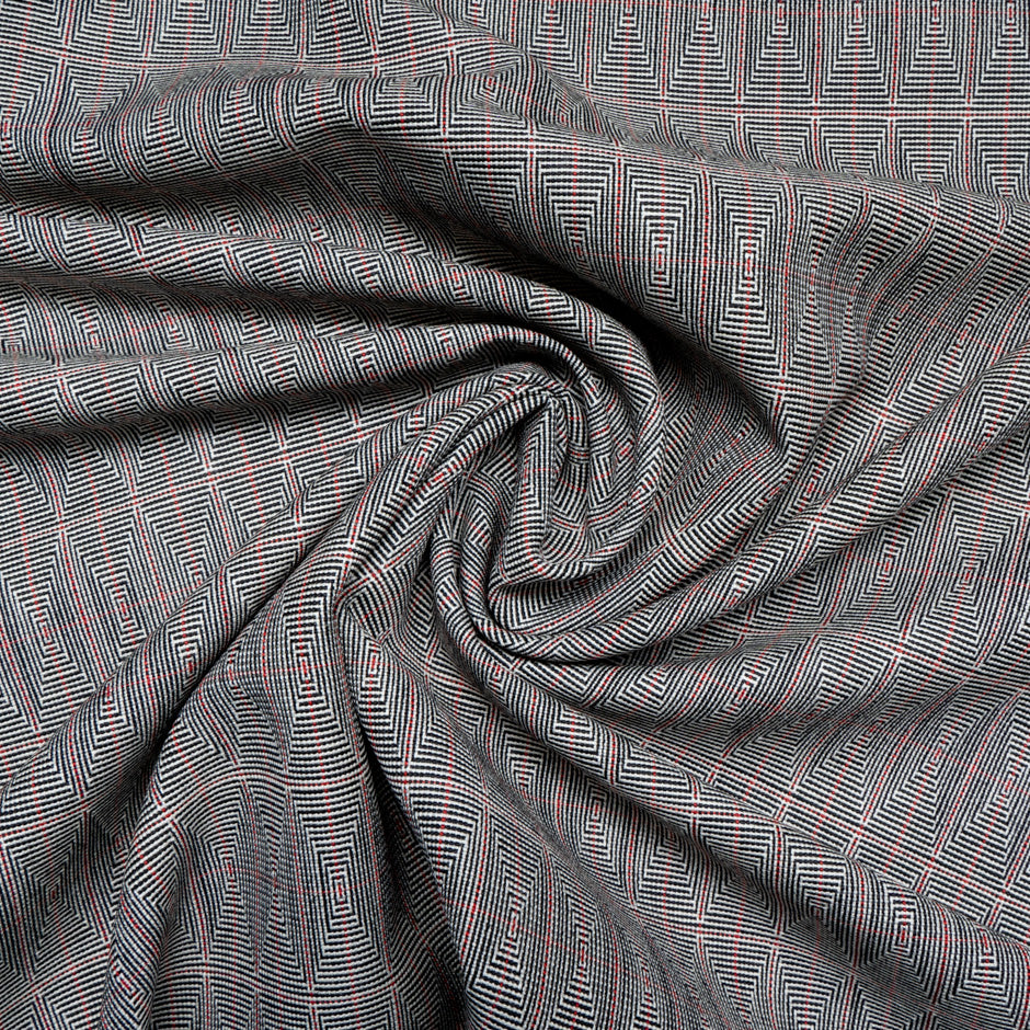 Grey & Red Geometric Jacquard Pure Wool