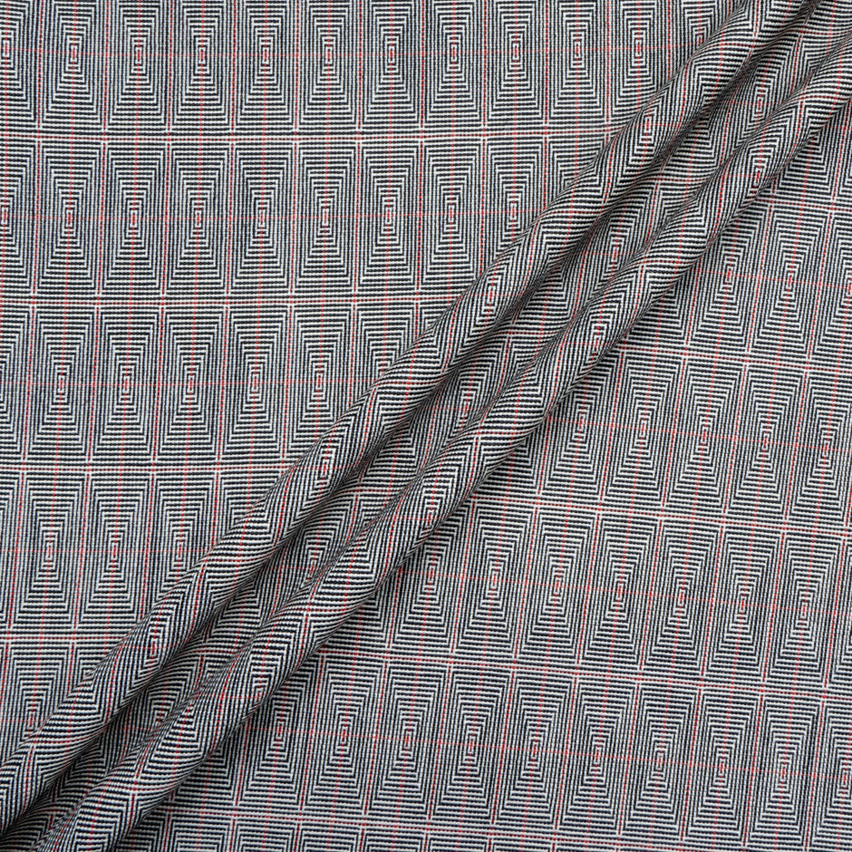 Grey & Red Geometric Jacquard Pure Wool