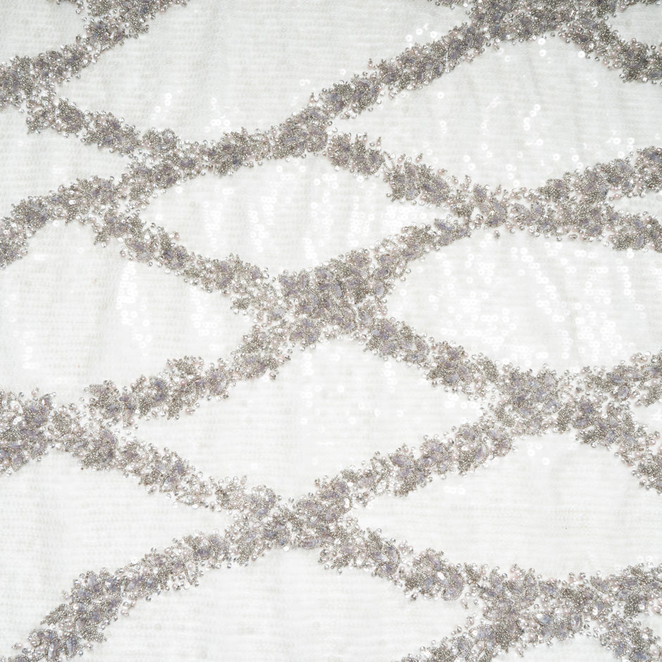 Floral Hand Beaded Ivory Tulle
