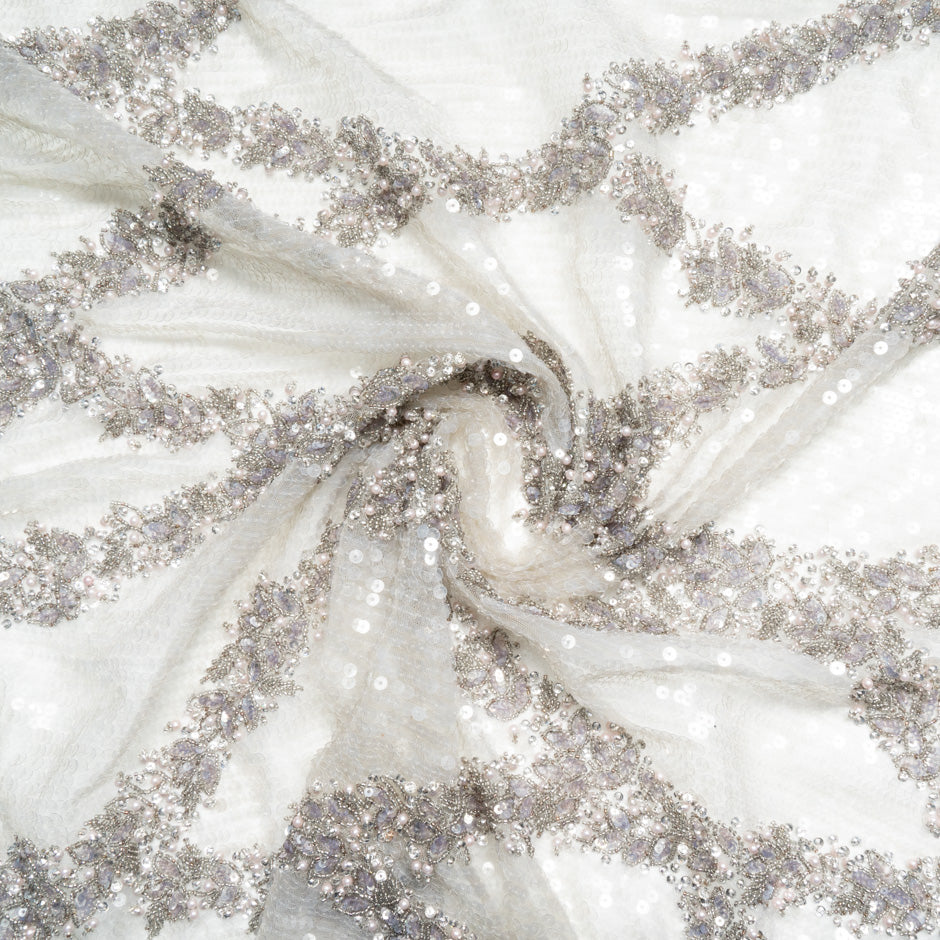 Floral Hand Beaded Ivory Tulle